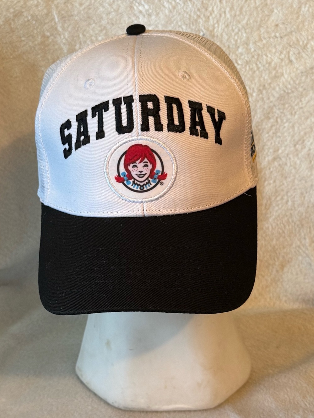 Saturday Wendy's Fox White Mesh Trucker Hat  Yellow‎ & Black Embroidered Patch